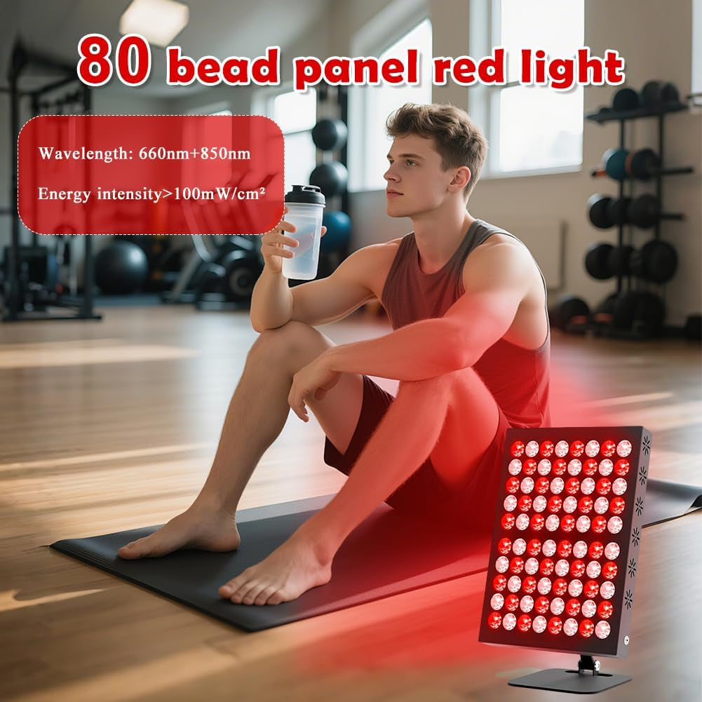 80Leds Rotlichtlampe Panel, 62W 850Nm & 660Nm Infrarotlampe, Red Light Therapy Infrarot Lampe Mit 5 Helligkeitsstufen & 10/20/30 Min Timer, Infrarot Lampe Winkel Verstellbar